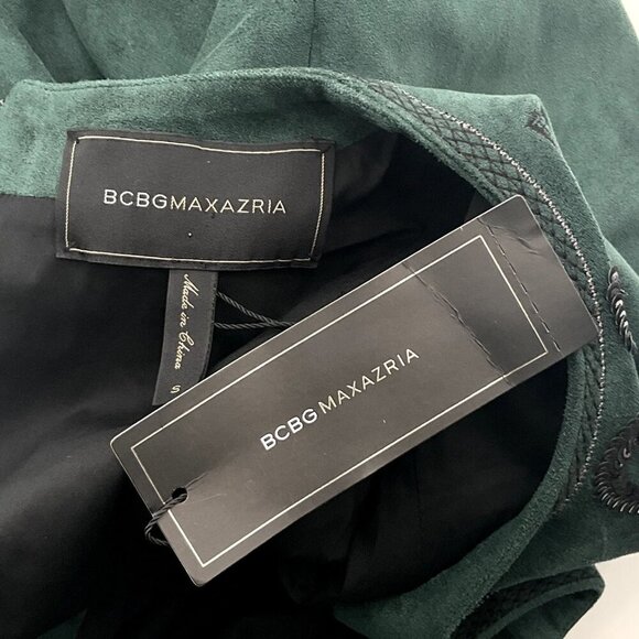 BCBGMaxazria Top Women S Green Embroidered Faux Suede Sequins Cropped Festive - Picture 3 of 12